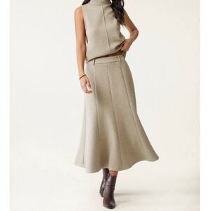 NWT OGL FuzzLuxe High Waisted Umbrella Midi Skirt S‎ Minimalist Neutral Luxury